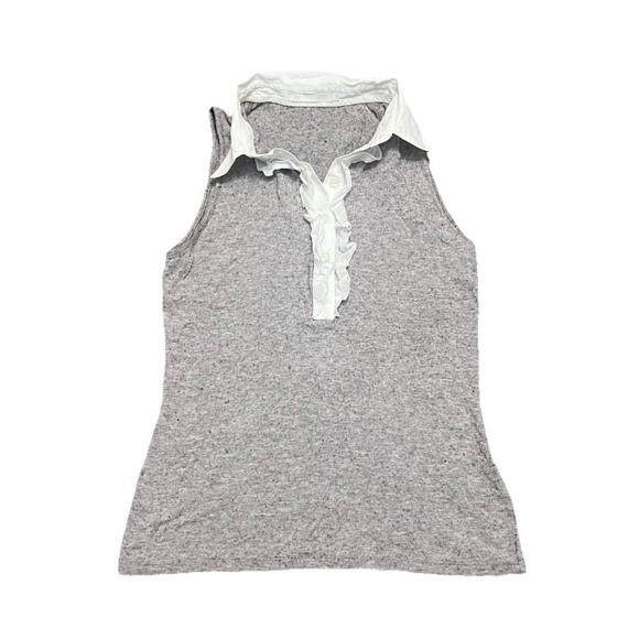 Anne Fontaine Tops - Anne Fontaine Sleeveless Collared Blouse Size 8 Size 40 Wool Blend Brown White